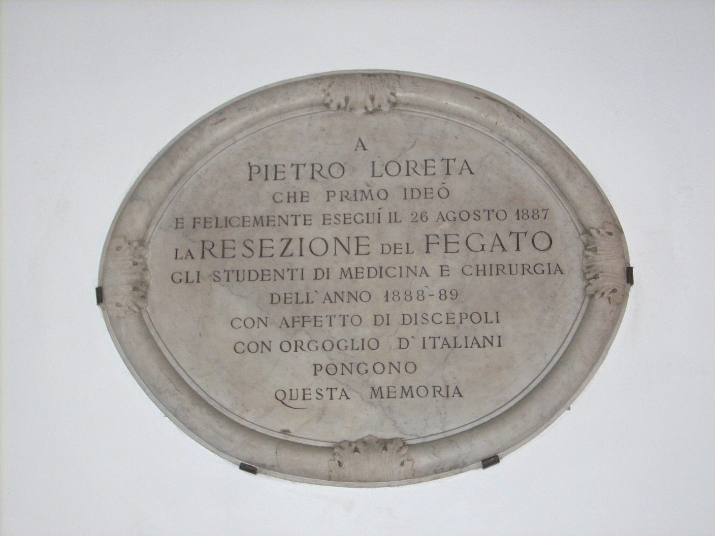 First liver resection memorial tablet, Policlinico Sant'Orsola, Bologna.JPG
